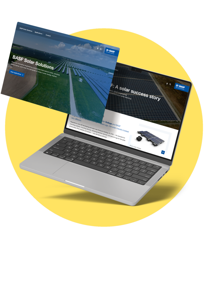 The BASF Engineering Composites microsite on an open laptop.